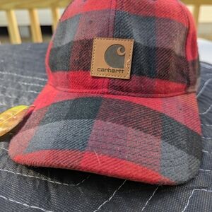 Carhartt Wool Flannel Red and Black Plaid Cap - Adjustable